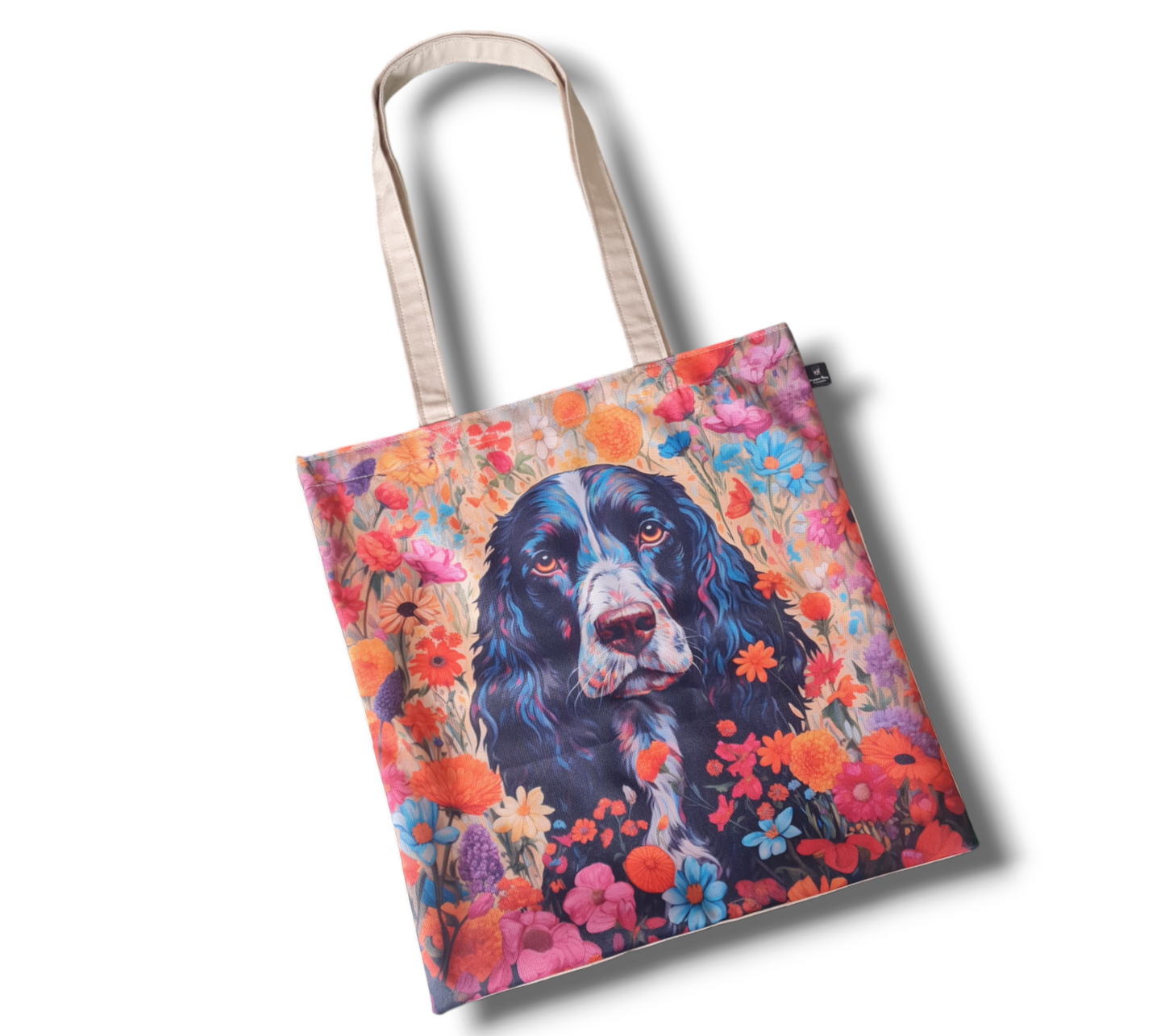 Tote bag - floral black Springer Spaniel