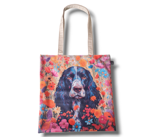 Tote bag - floral black Springer Spaniel