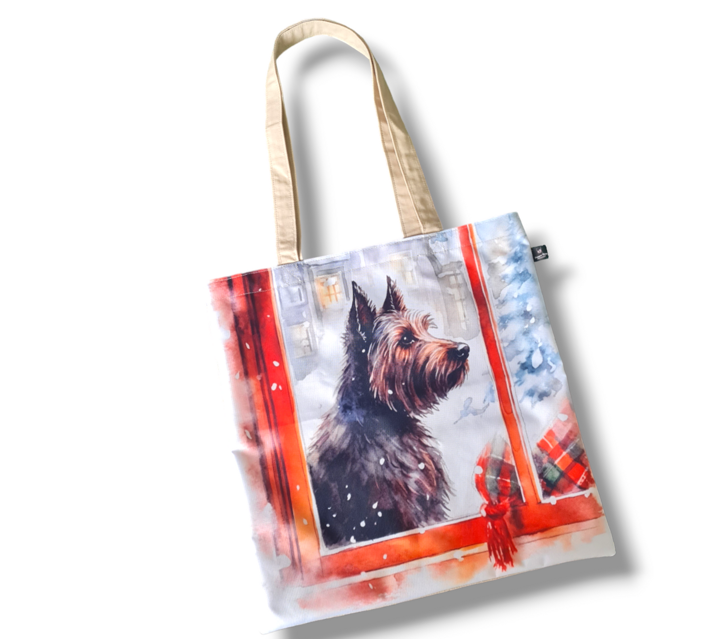 Tote bag - Christmas winter Scottie dog, waterproof canvas