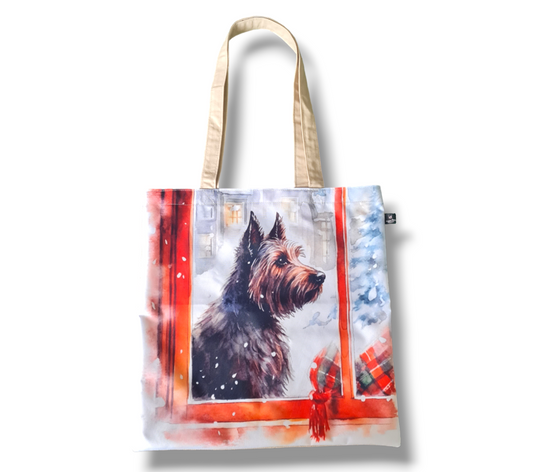 Tote bag - Christmas winter Scottie dog, waterproof canvas