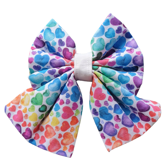 Rainbow Love Heart Valentines Sailor Bow