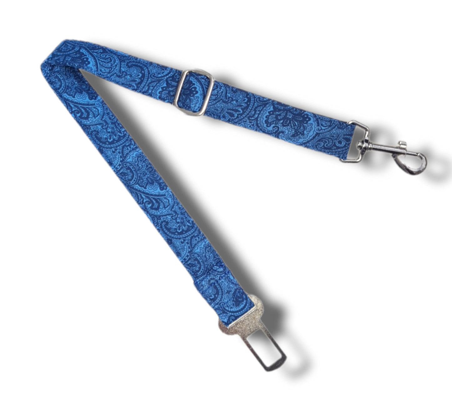 Dog seatbelt -blue paisley