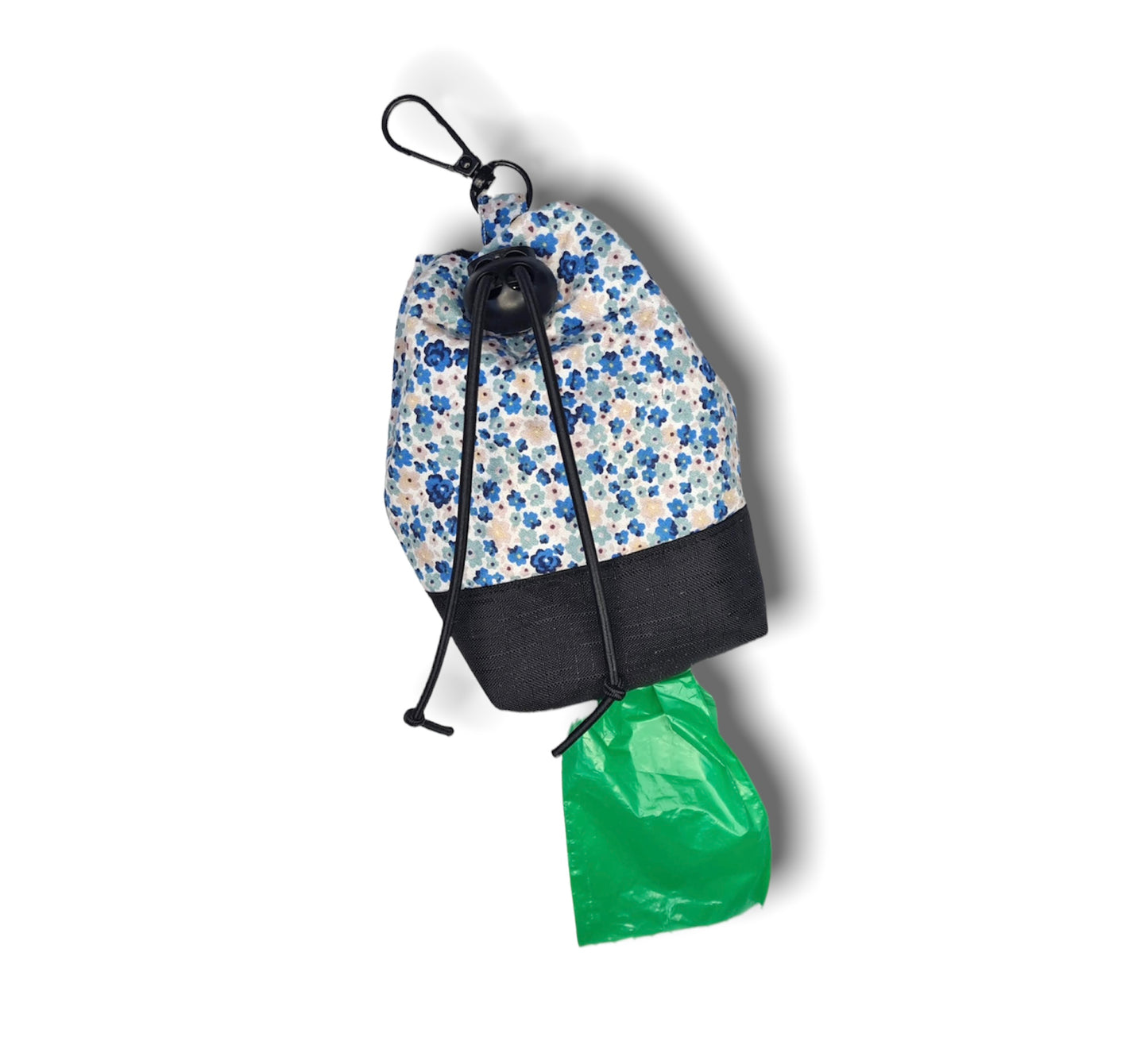 Blue ditsy dog treat bag with poo bag holder compartment/poo bag dispenser