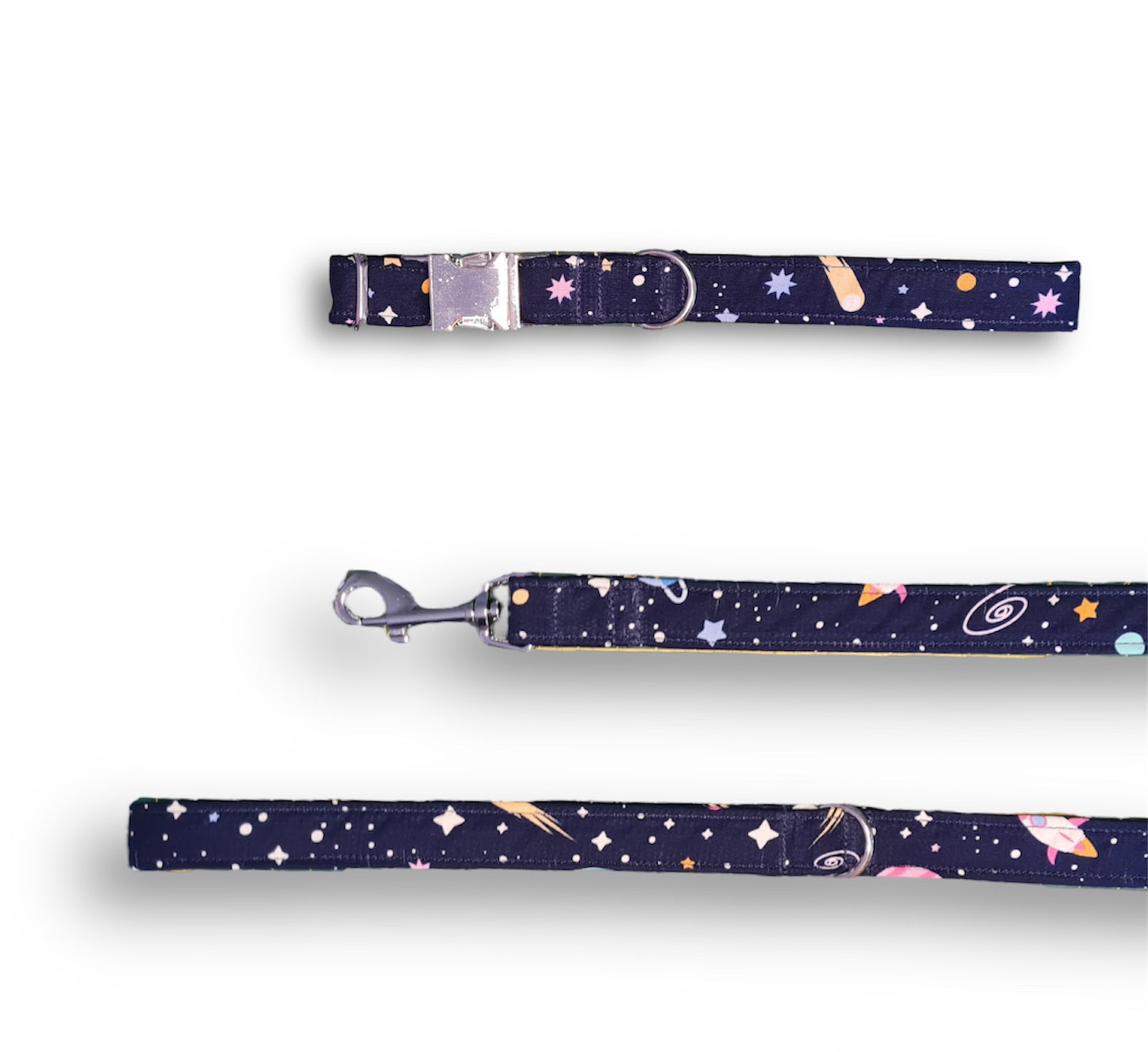 Outer space, rocket and planets print dog collar/lead