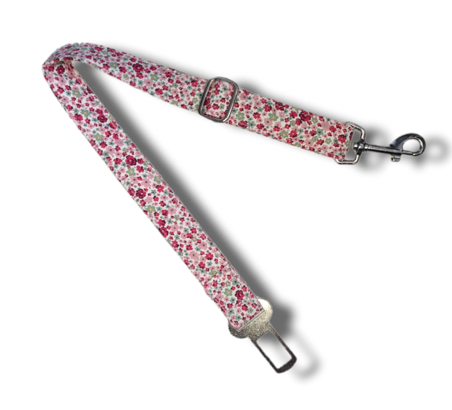 Dog seatbelt - pink ditsy