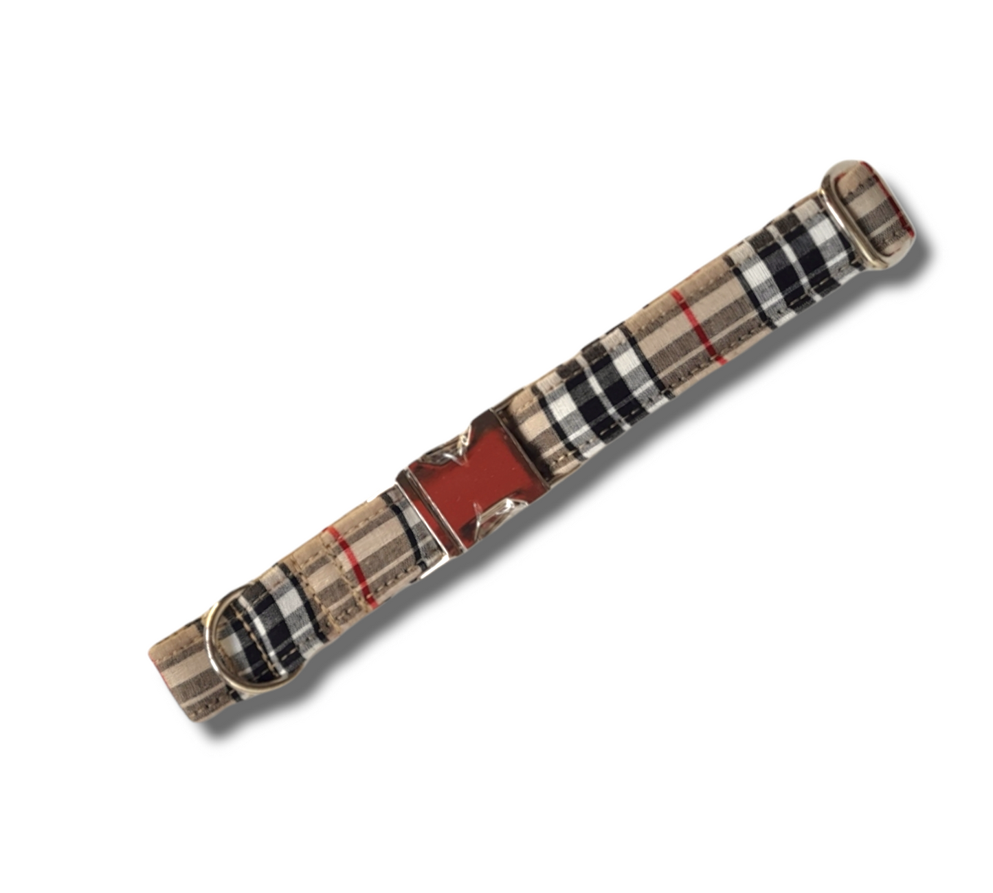 Classic beige tartan/cream plaid Lead and Collar