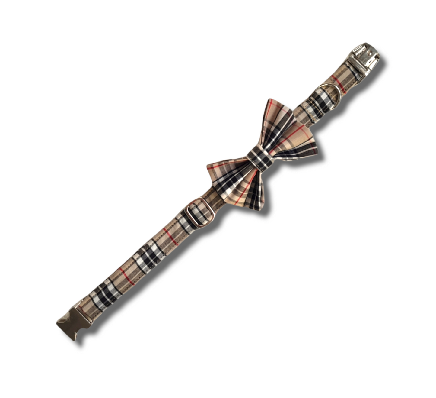 Tartan/plaid cream and beige dog bow tie