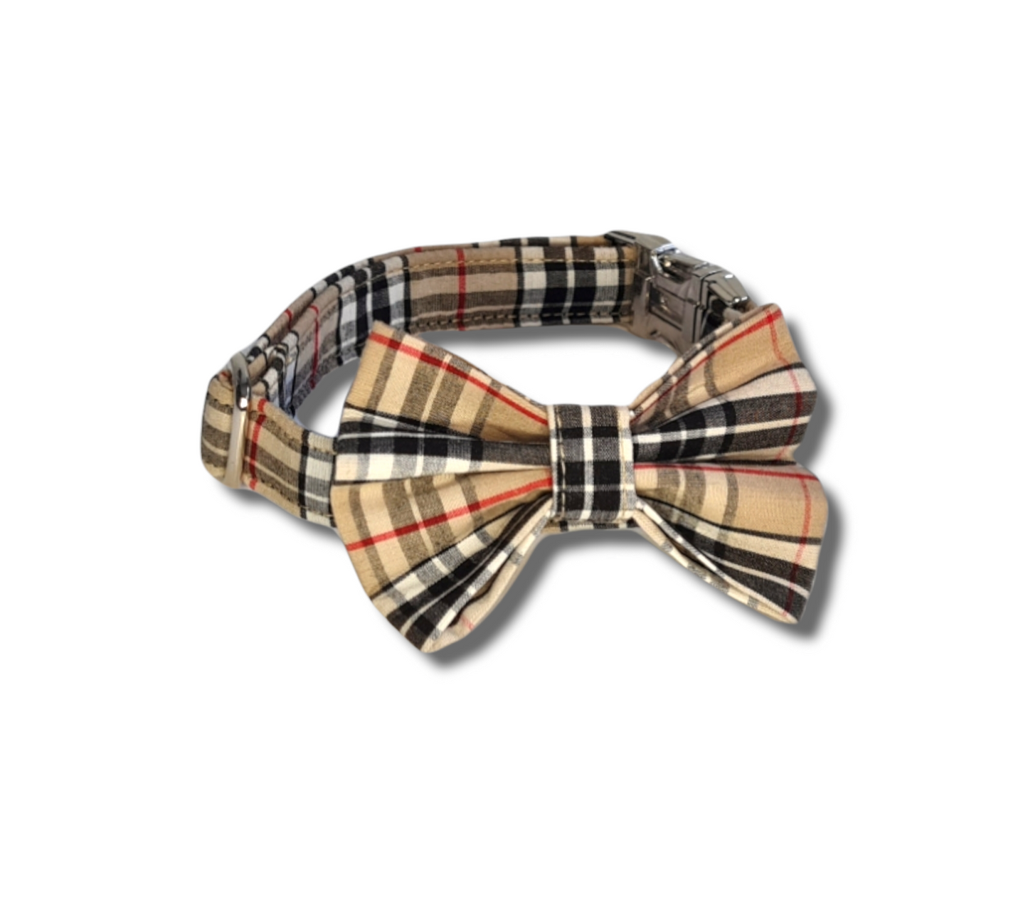 Classic beige tartan/cream plaid Lead and Collar