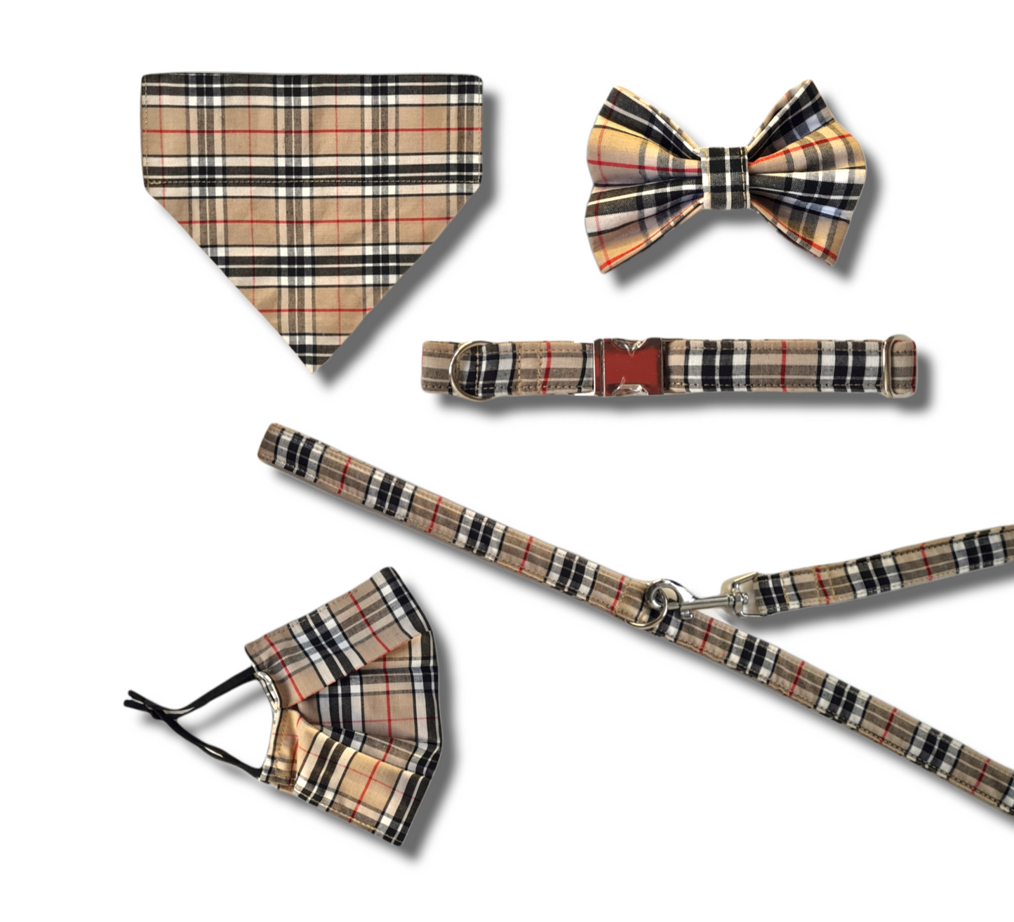 Adjustable step in dog harness - beige cream tartan/plaid