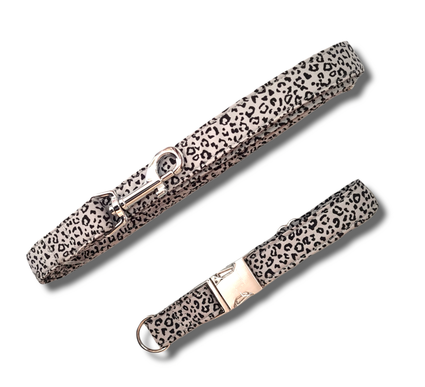 Silver leopard print dog collar/lead
