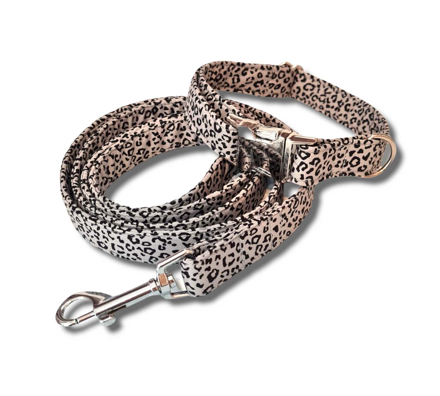 Silver leopard print dog collar/lead