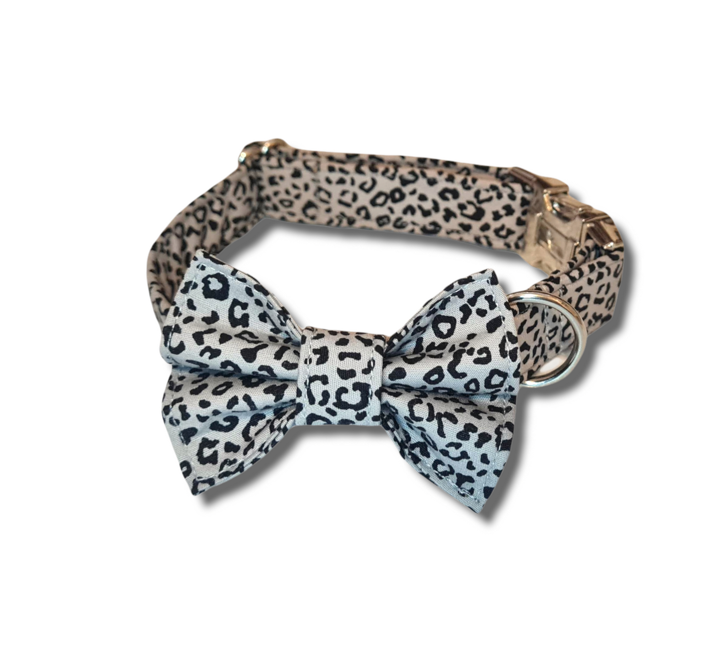 Silver Leopard Print Dog Bow Tie