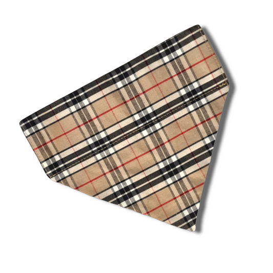 Classic beige tartan/cream plaid Dog Bandana