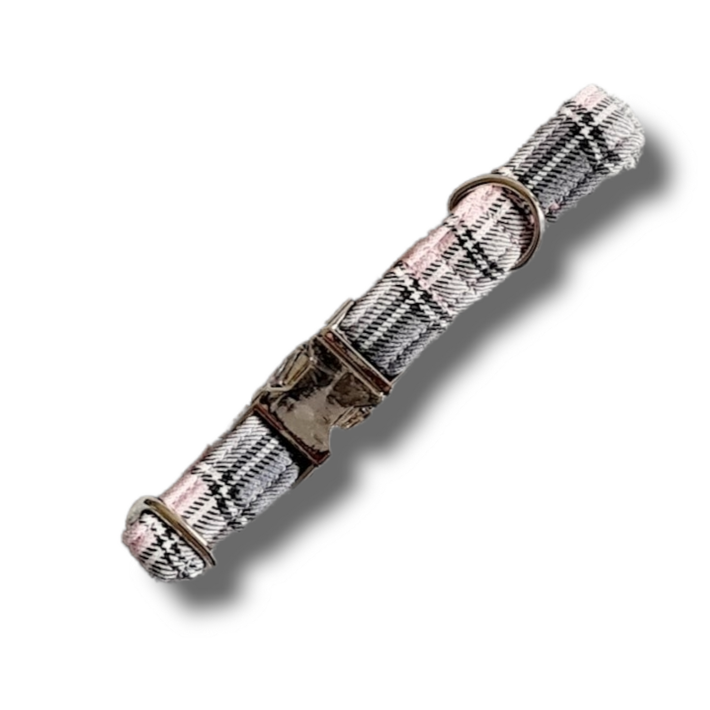 Pink and grey plaid Dog collar/lead