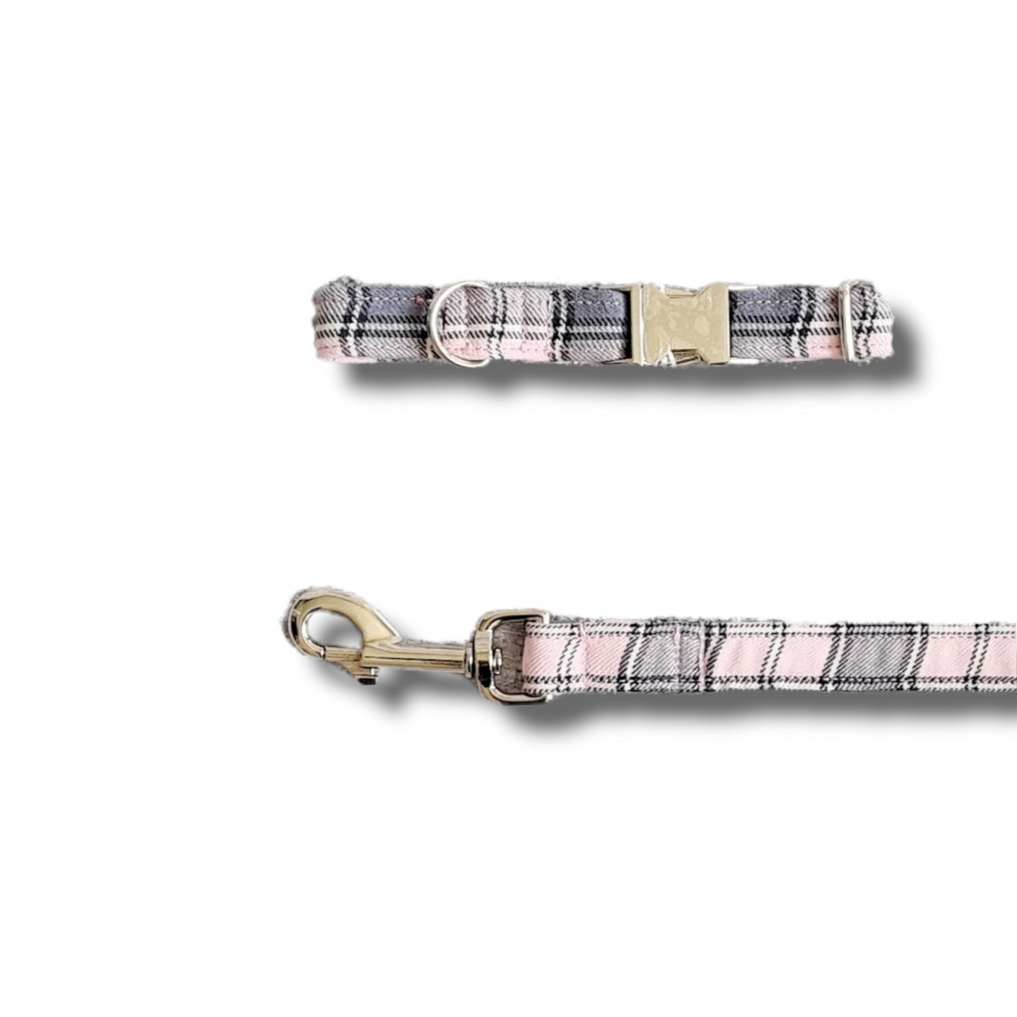 Pink and grey plaid Dog collar/lead