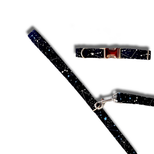 Celestial and constellations print dog collar/lead navy blue