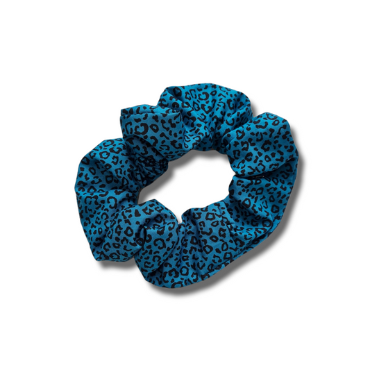 Blue leopard print scrunchies