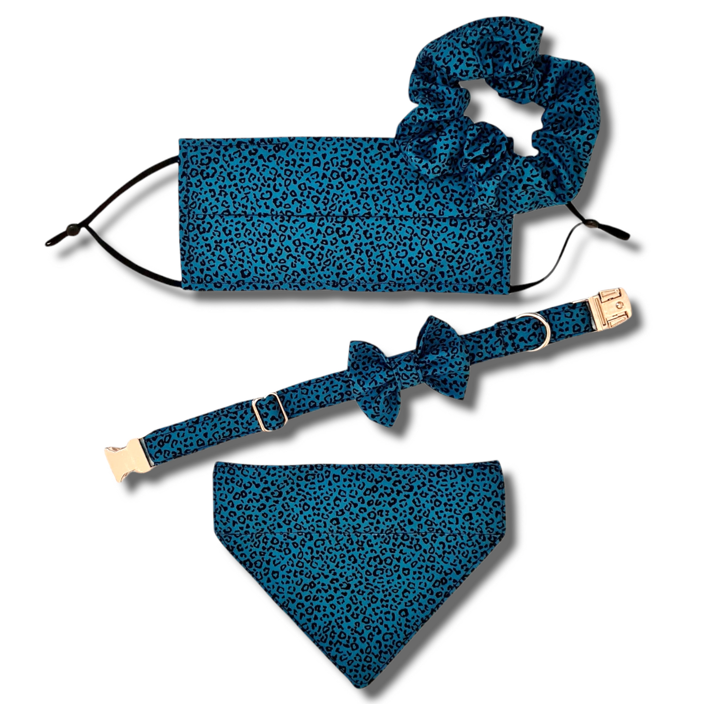 Blue leopard print scrunchies