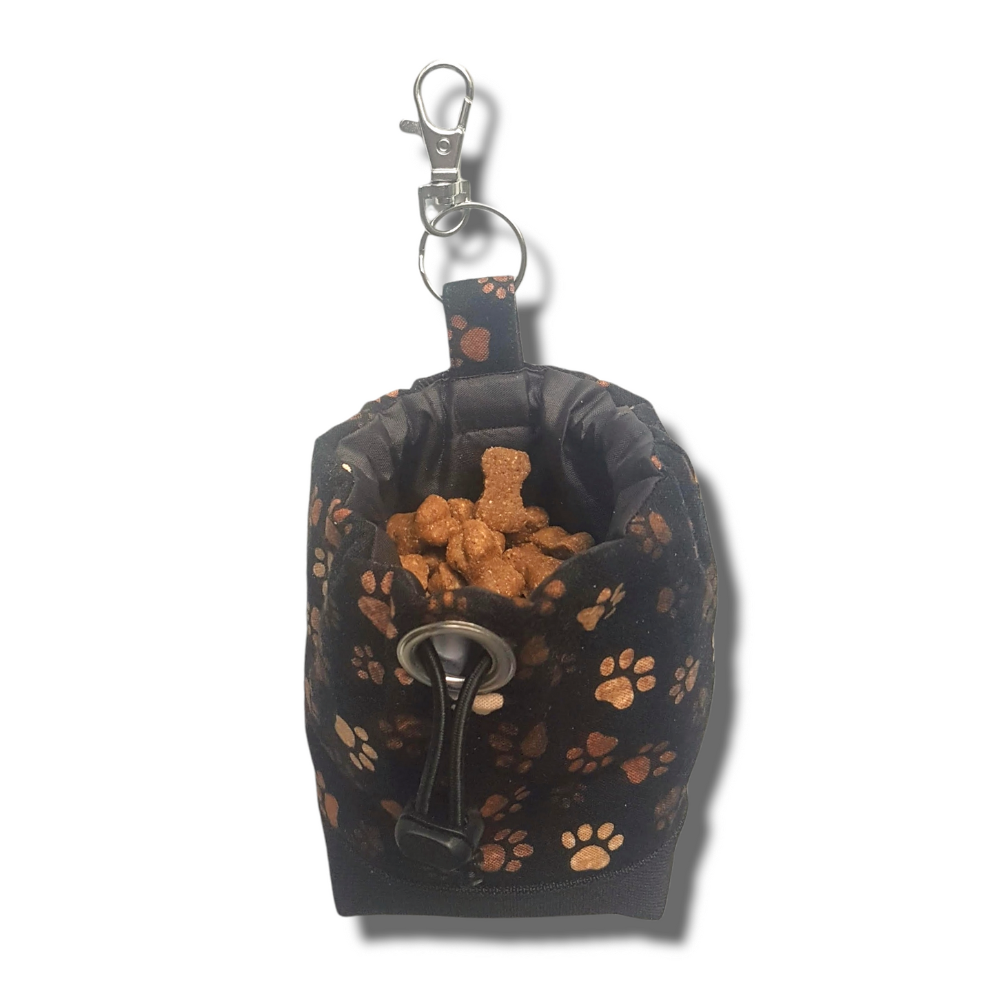 Dog treat bag with poo bag holder compartment