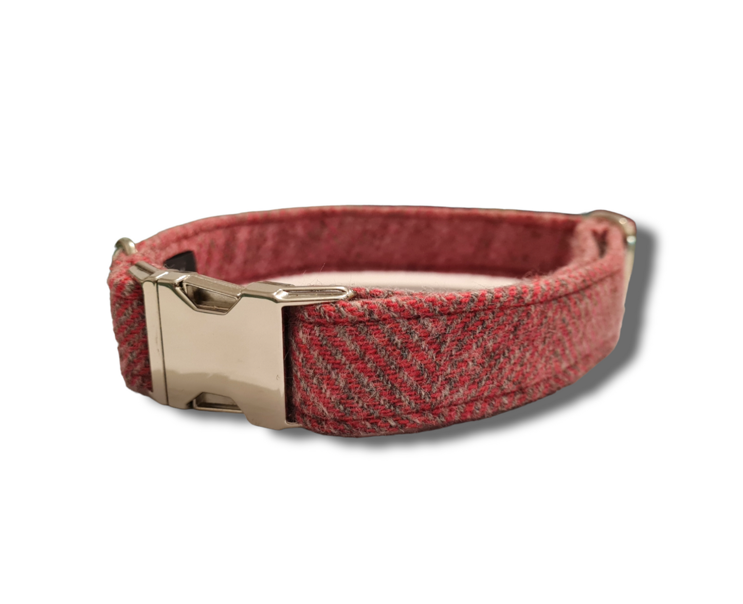 Pink Wool Herringbone Dog Collar
