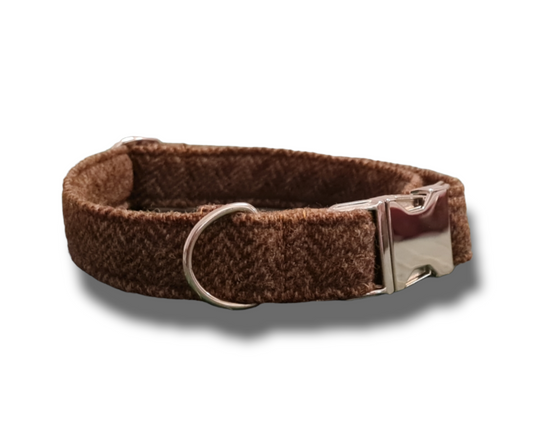 Brown Wool Herringbone Dog Collar