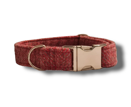 Pink Wool Herringbone Dog Collar