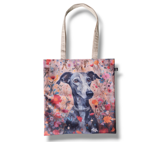 Tote bag - floral greyhound meadow