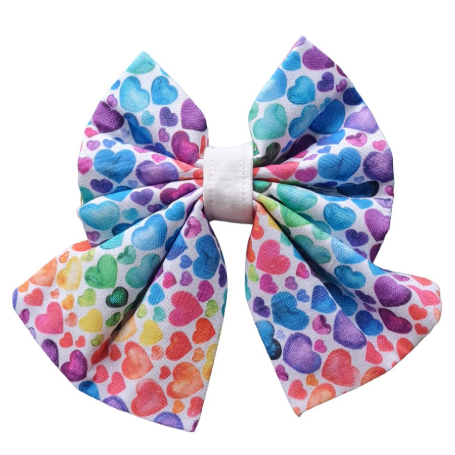 Rainbow Love Heart Valentines Sailor Bow