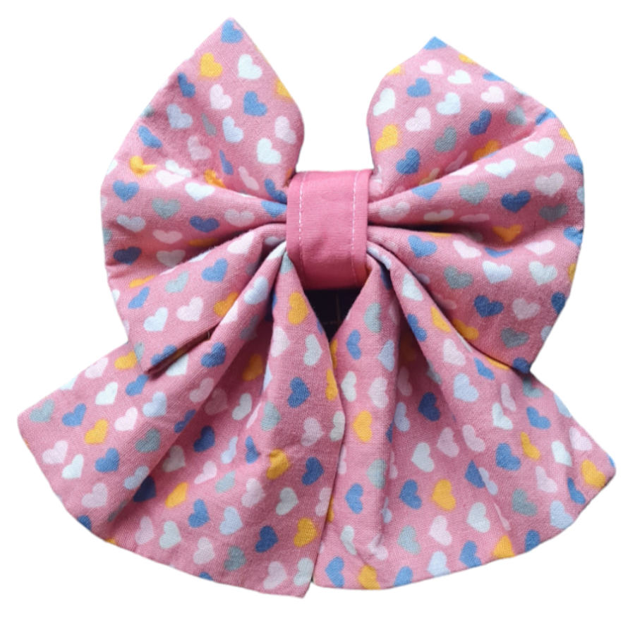 Dusky Pink Love Heart Valentines Dog Bow Tie and Sailor Bow