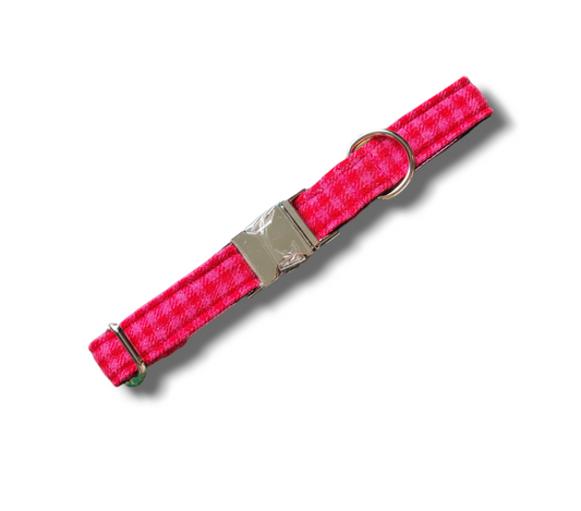 Pink checked Wool Dog Collar