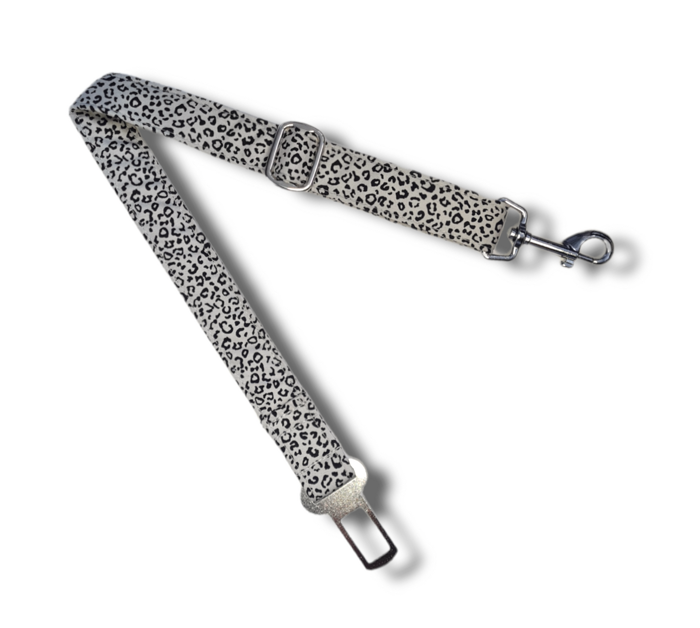 Dog seatbelt -silver leopard print