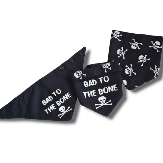 Bad to the bone/Skeleton print Halloween snap clip bandana - double sided