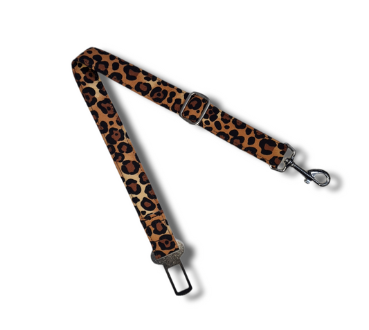Dog seatbelt - leopard print