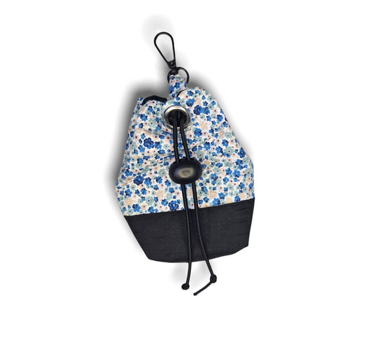 Blue ditsy dog treat bag with poo bag holder compartment/poo bag dispenser