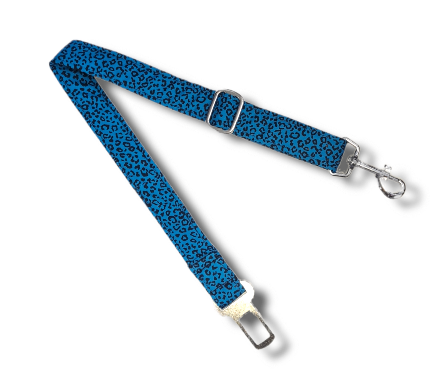 Dog seatbelt -blue leopard print