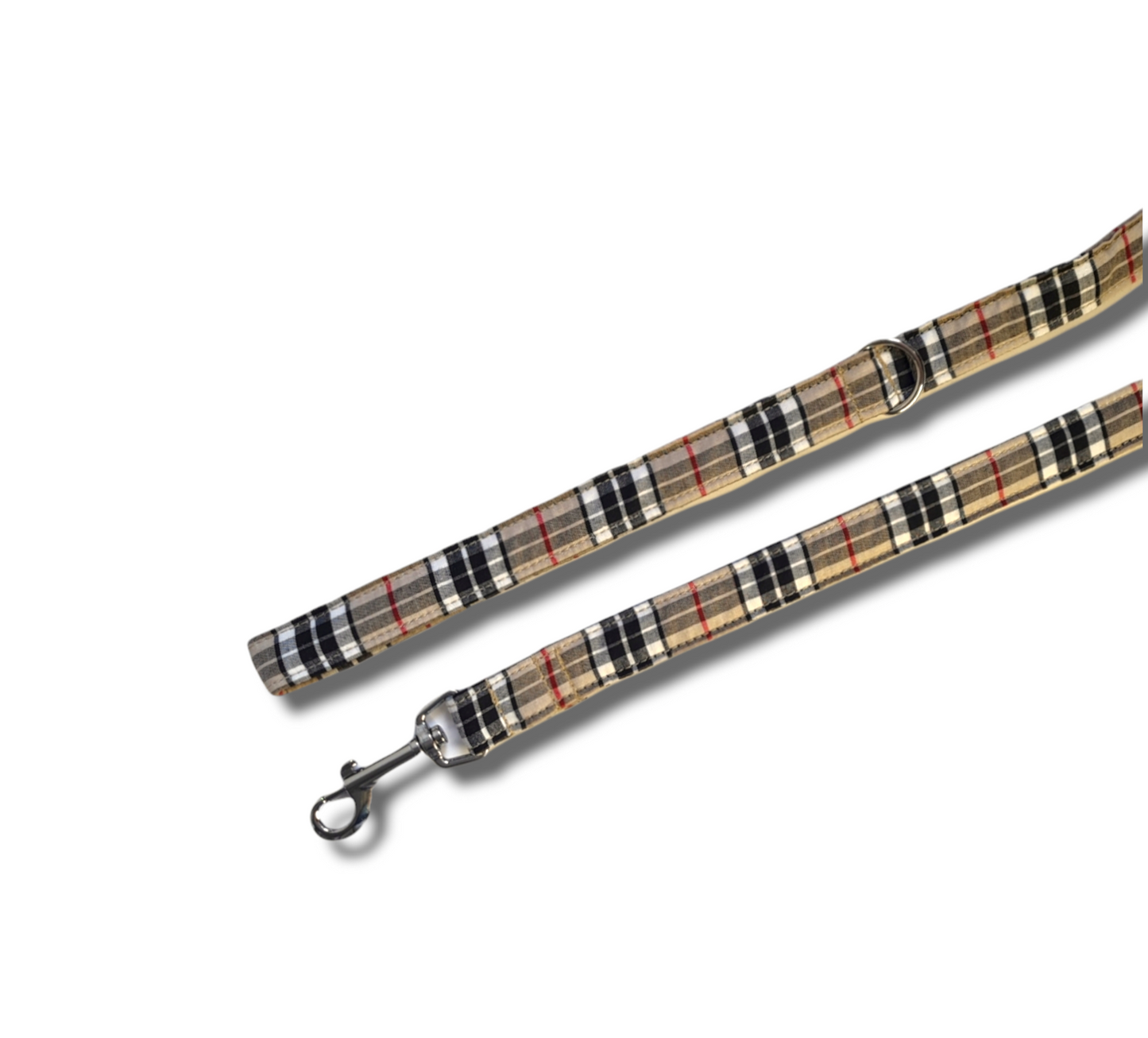 Classic beige tartan/cream plaid Lead and Collar