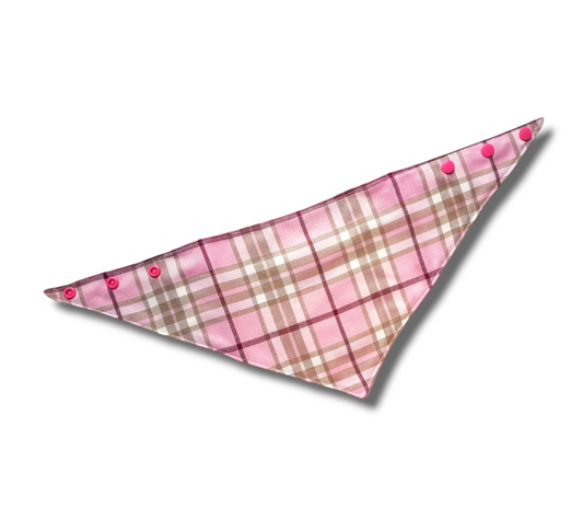 Pink tartan clip on dog bandana