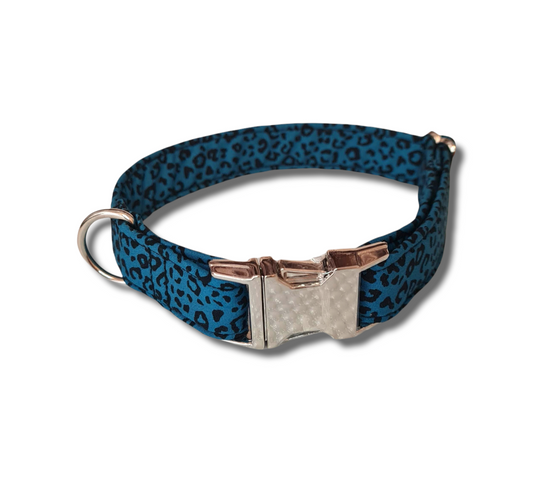 Blue leopard print dog collar/lead