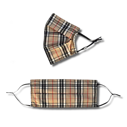 Beige, cream tartan/plaid face mask