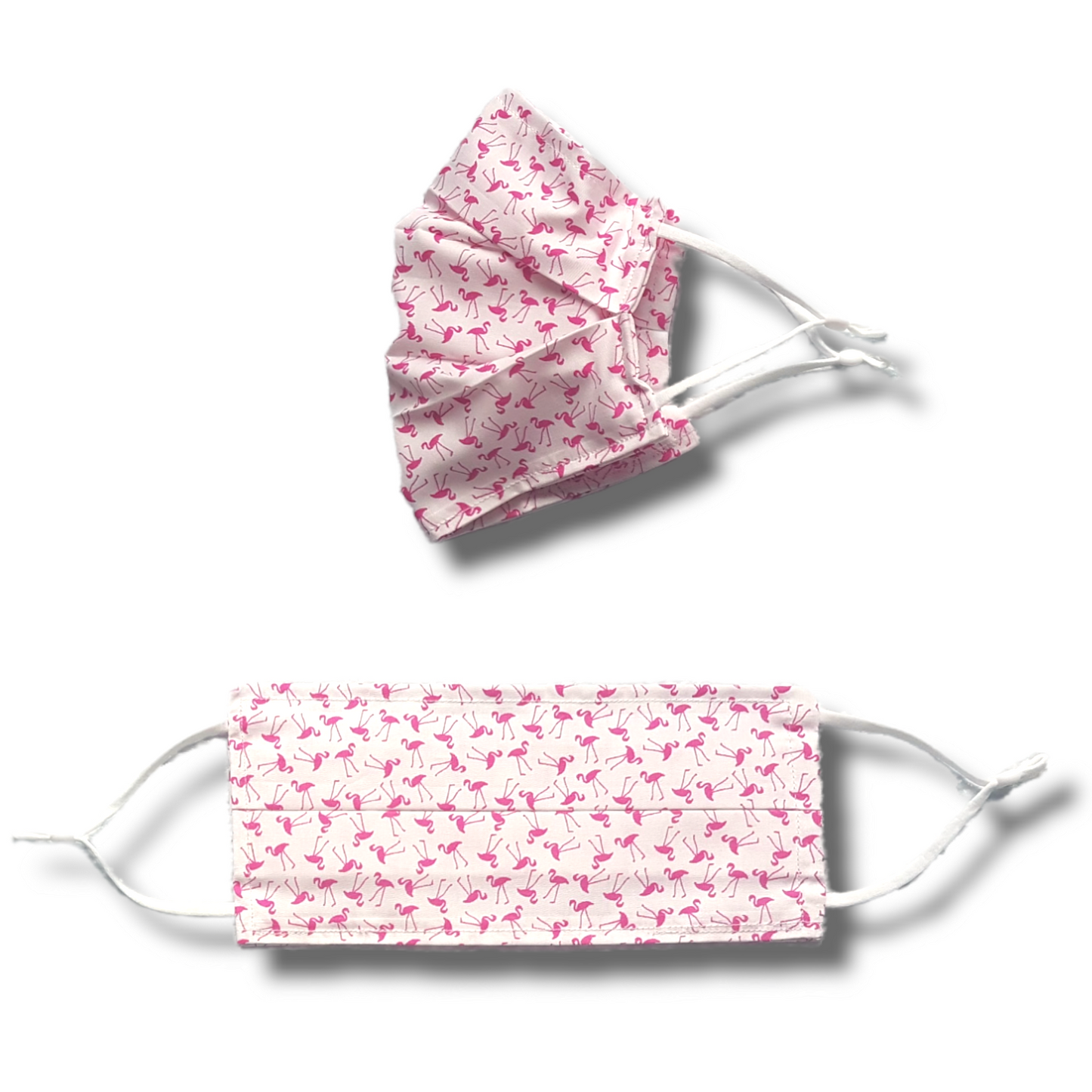 Flamingo print face mask. Washable and reusable with filter pocket. Adjustable elastic ear loops with toggle adjustment.