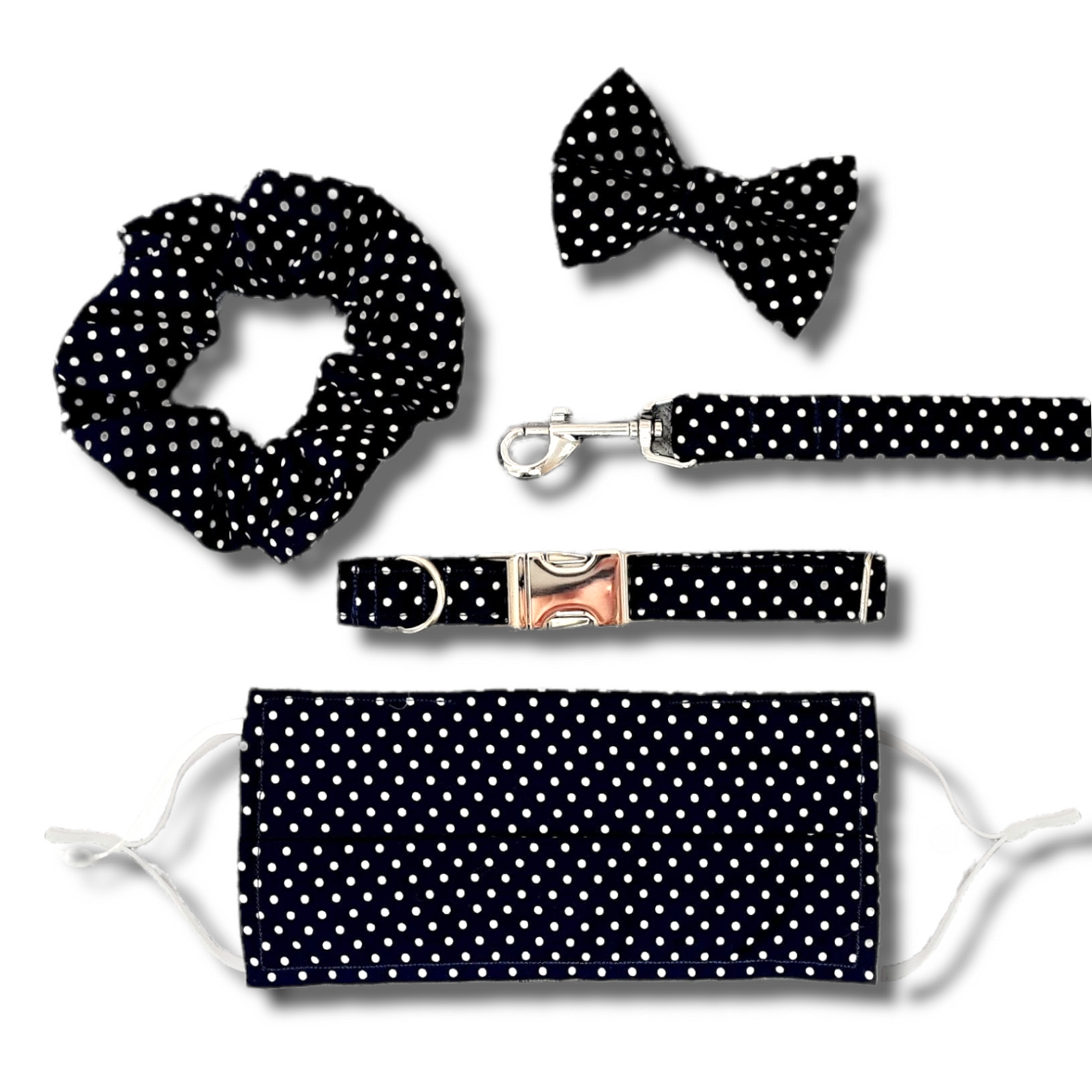 Polka dot print face mask. Washable and reusable with filter pocket. Adjustable elastic ear loops with toggle adjustment.