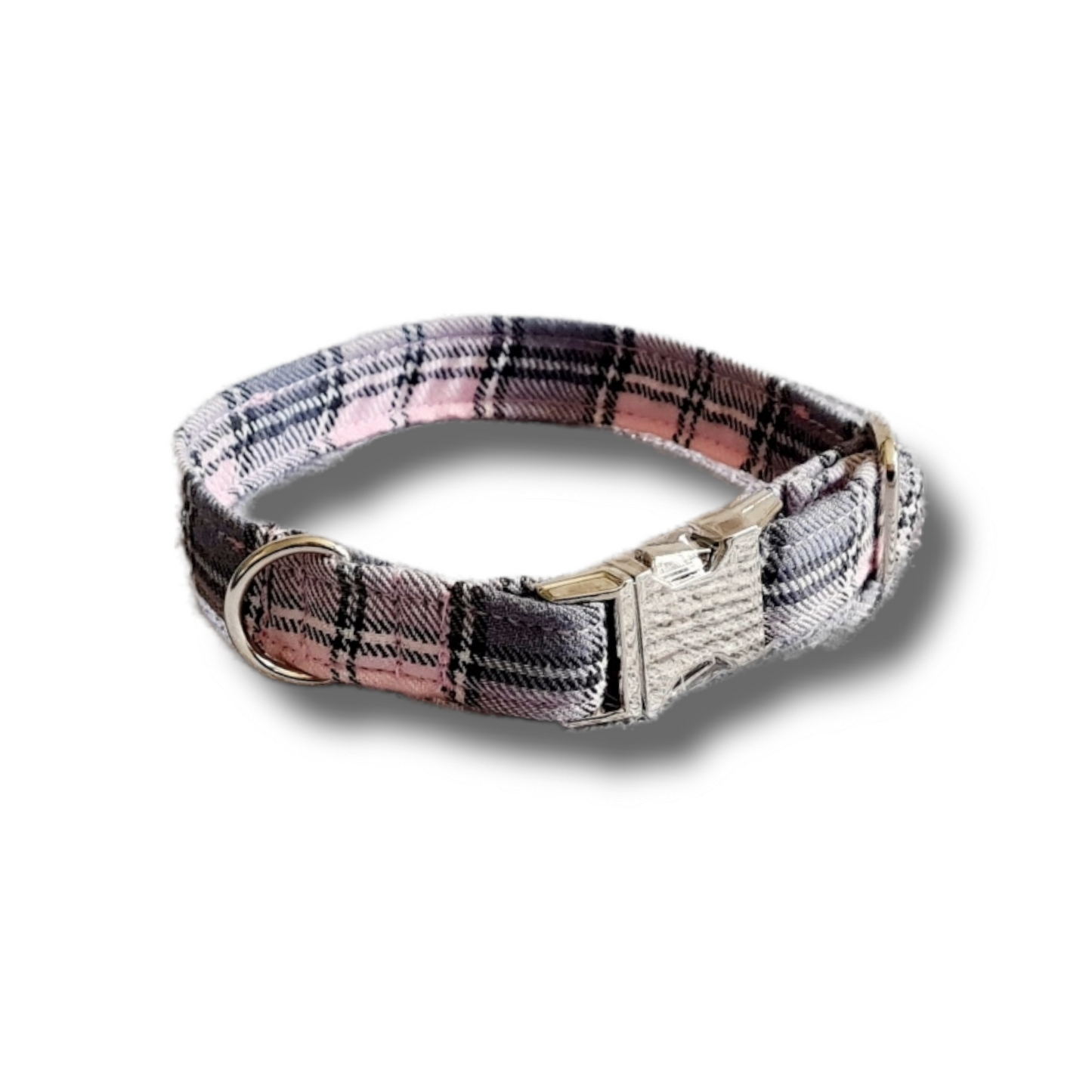Pink and grey plaid Dog collar/lead