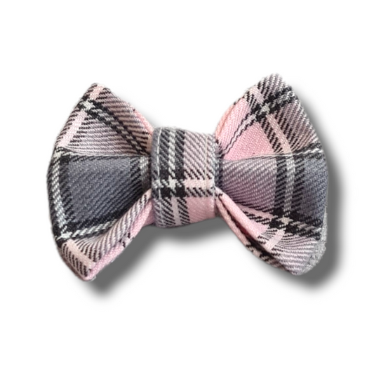 Pink plaid dog bow tie