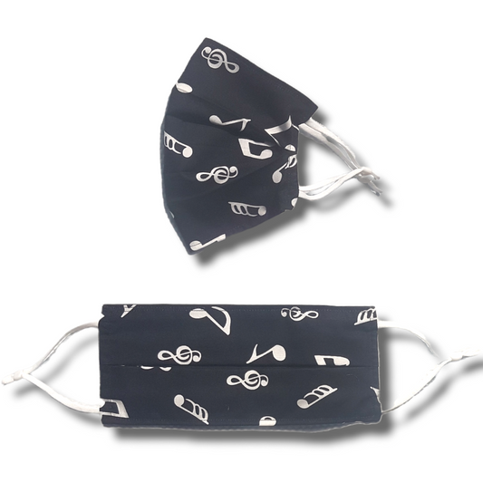Musical note  face masks. Washable and reusable with filter pocket. Adjustable elastic ear loops with toggle adjustment.