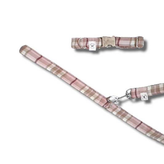 Pink tartan dog Lead/collar