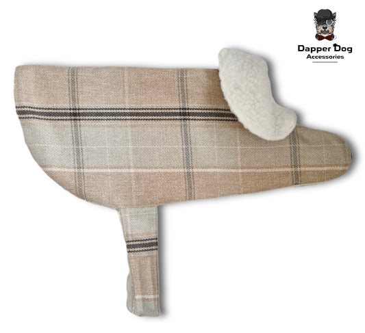 Dog woolly coat beige check