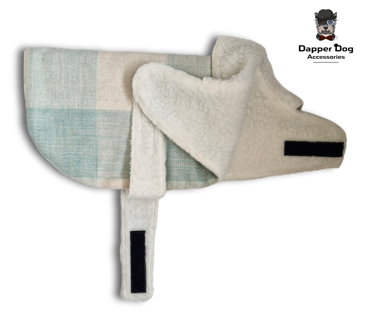 Dog woolly coat turquoise check