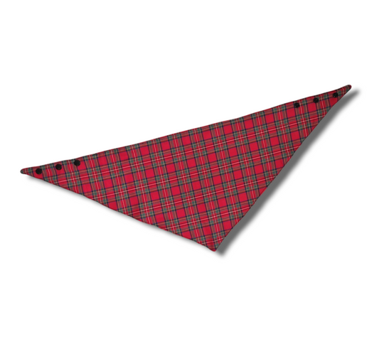 Red tartan clip on dog bandana